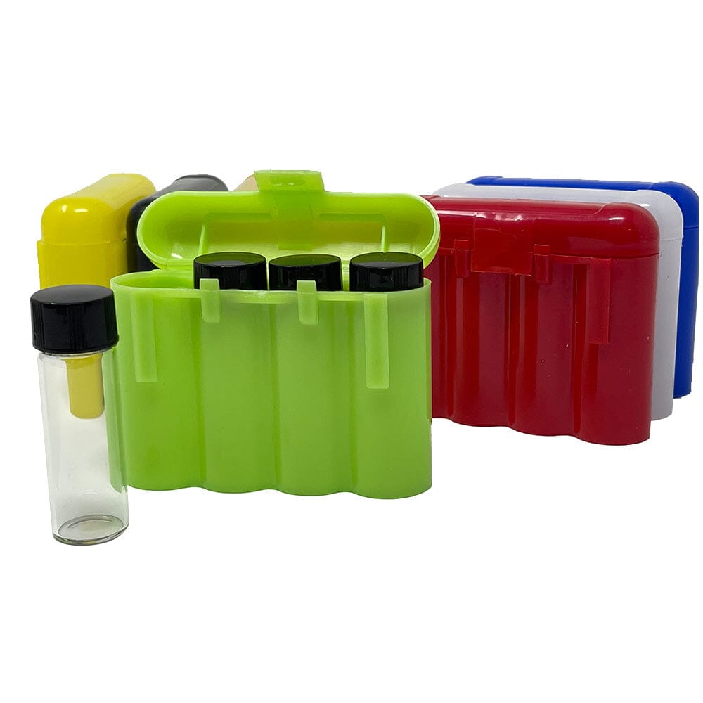 4 Gold Vials With 4 Vial Holder Storage and Protection Case - Various colors available.