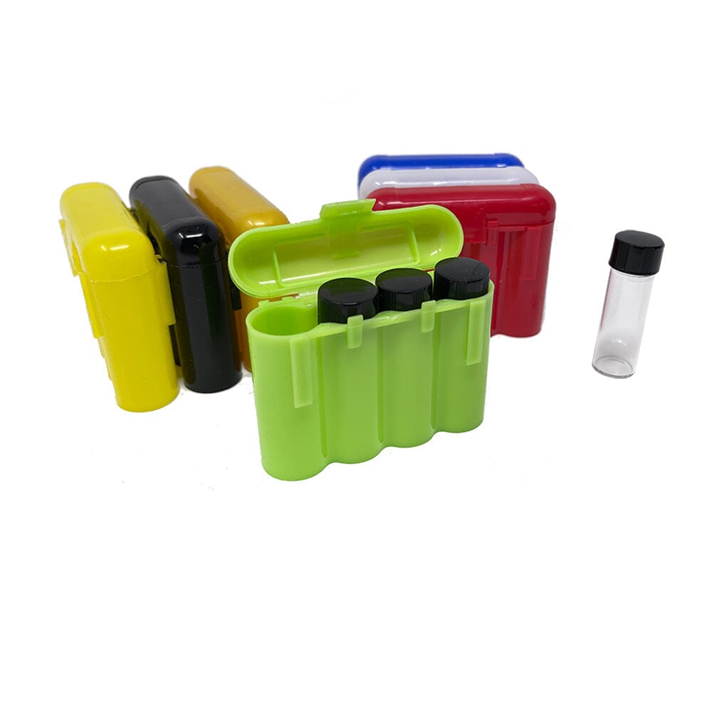 4 Gold Vials With 4 Vial Holder Storage and Protection Case - Various colors available.